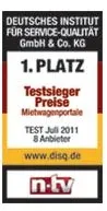DISQ - Testsieg in der Kategorie Preise - Mietwagenportale - Auszeichnung Logo