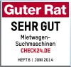CHECK24 Mietwagenvergleich von Guter Rat als "Sehr gut" bewertet - Auszeichnung Logo
