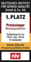 DISQ - CHECK24 Mietwagenvergleich ist erneut "Preissieger" - Auszeichnung Logo