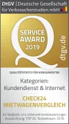 DtGV: CHECK24 Mietwagenvergleich mit dem Service-Award 2019 ausgezeichnet - Auszeichnung Logo