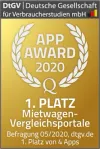 DtGV: CHECK24 Mietwagenvergleich gewinnt den App-Award 2020 in der Kategorie "Mietwagenvergleichsportale" - Auszeichnung Logo