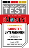 DEUTSCHLAND TEST von FOCUS MONEY: CHECK24 Mietwagenvergleich erneut zum fairsten Unternehmen gekürt - Auszeichnung Logo