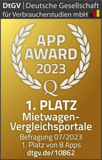 CHECK24 Mietwagenvergleich 2023 erneut mit dem DtGV-App-Award ausgezeichnet - Award Logo
