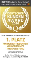DtGV zeichnet den CHECK24 Mietwagenvergleich zum 7. Mal mit Platz 1 beim Deutschen Kunden-Award 2025/26 aus - Auszeichnung Logo