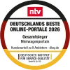 DISQ & ntv: CHECK24 erneut bestes Online-Portal in der Kategorie Mietwagenportale in 2026 - Auszeichnung Logo