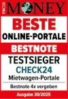 Focus Money: CHECK24 zum 5. Mal in Folge Testsieger bei Mietwagenportalen in 2025 - Auszeichnung Logo